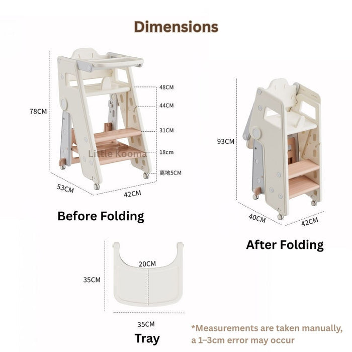 Ready Stock Foldable Baby High Chair & Kids Study Chair – Adjustable Height, Safety Guard, Learning Tower - Little Kooma