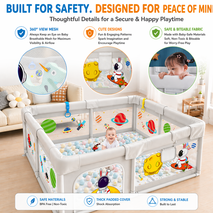 Portable Baby Toddler Pop Up Mesh Playpen Play Yard w Ocean Balls - Little Kooma