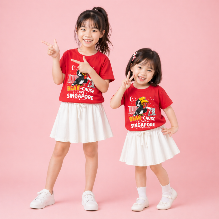 Singapore National Day Kids Red T-Shirt Family Matching Outfit - Beak-Cause I Love Singapore - Little Kooma
