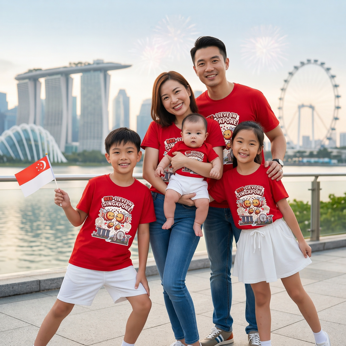 Singapore National Day Kids Red T-Shirt Family Matching Outfit - Bee-lieve in Singapore - Little Kooma