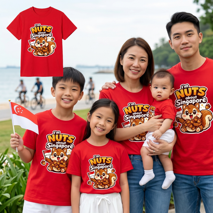 Singapore National Day Kids Red T-Shirt Family Matching Outfit - I'M NUTS about Singapore - Little Kooma