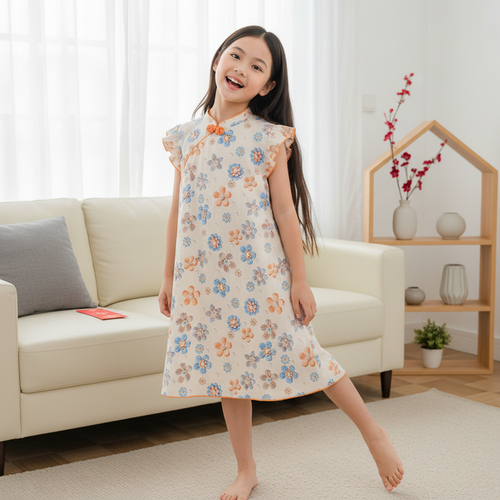 Singapore Souvenir Gift Blue Flowers Baby Kids Girl Cheongsam Dress 0848 - Little Kooma