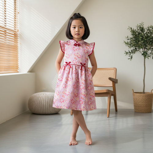 Singapore Souvenir Gift Purple w Flowers Baby Kids Girl Cheongsam Dress 0849 - Little Kooma